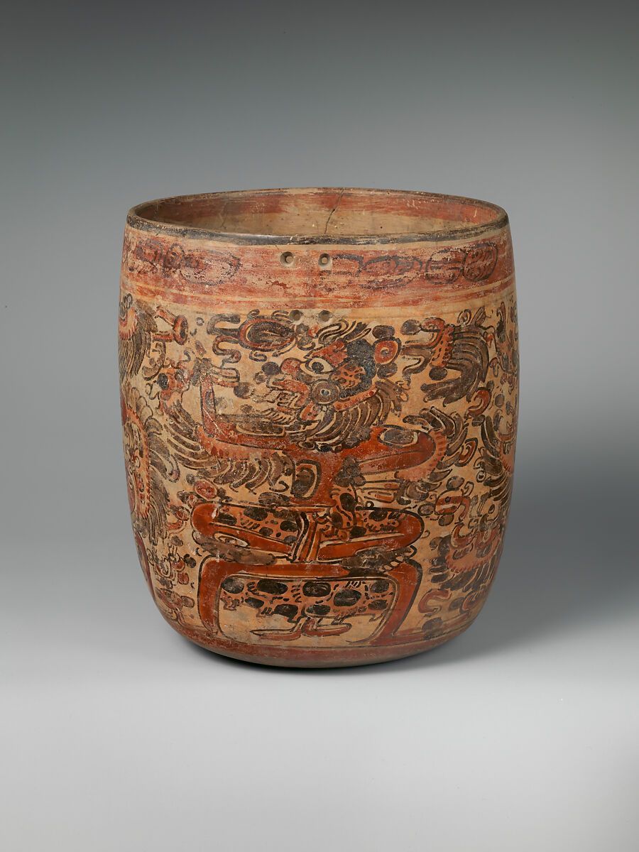 【神々座り模様入れ物陶器　 Vessel, Seated Deities】メキシコ‐メソアメリカ‐マヤ文化