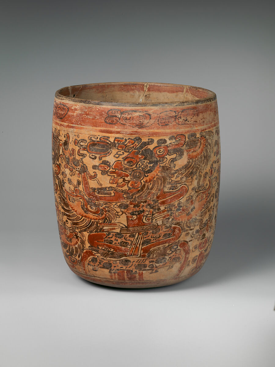 【神々座り模様入れ物陶器　 Vessel, Seated Deities】メキシコ‐メソアメリカ‐マヤ文化