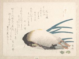 【摺物帖「春雨集」鴨と葱　Spring Rain Collection (Harusame shū), vol. 1: Duck and Scallions】日本‐江戸時代‐柳々居 辰斎