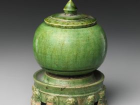 【綠釉陶罐　Miniature covered jar and “inkstone”】中国‐唐代