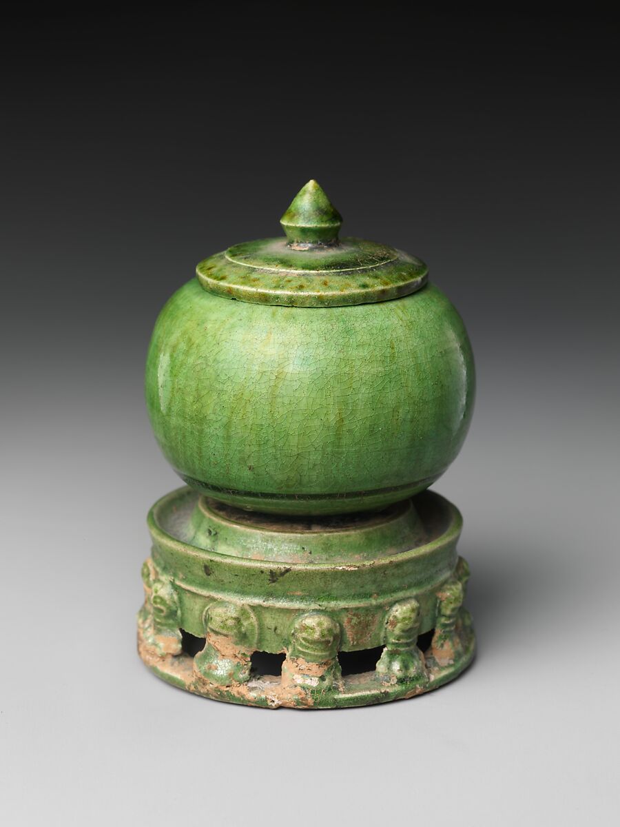 【綠釉陶罐　Miniature covered jar and “inkstone”】中国‐唐代