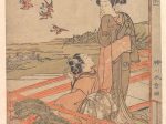 【風流六く歌仙紀友則　十　“Two Young Women on a Verandah Watching Plovers】日本‐江戸時代‐勝川春章