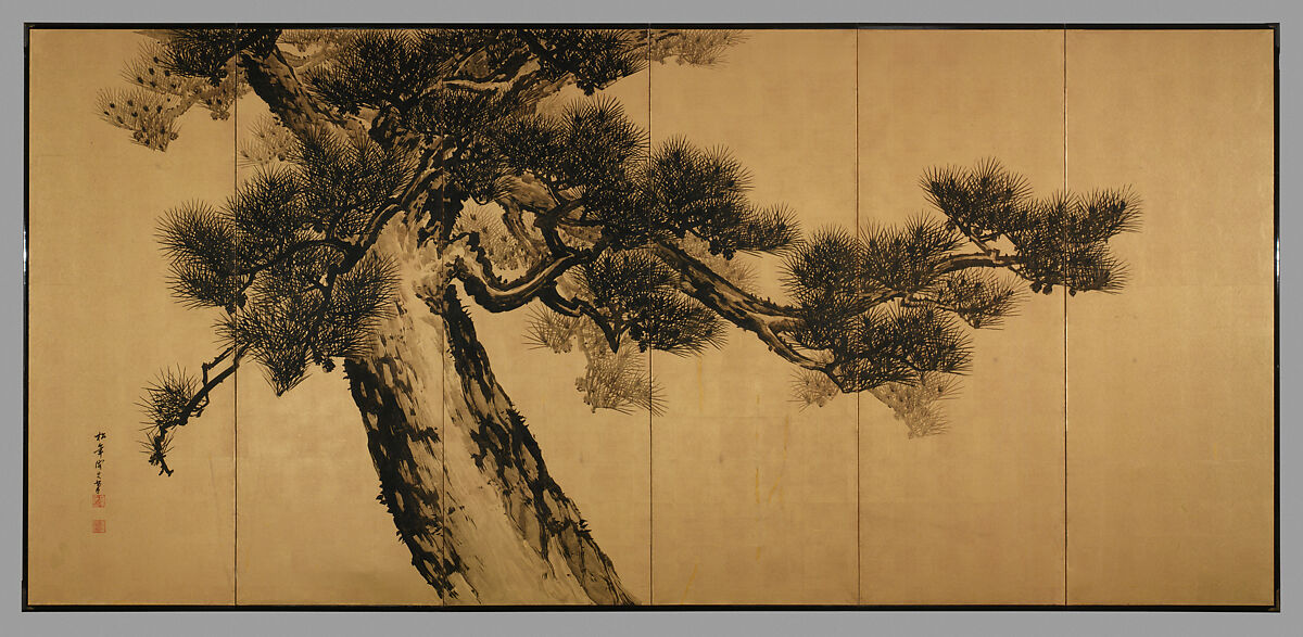 【老松図屏風　Aged Pines】日本‐明治時代‐鈴木松年