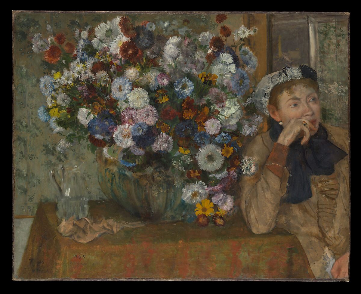 【花瓶の横に座る女性（ポール・ヴァルパンソン夫人？）　A Woman Seated beside a Vase of Flowers (Madame Paul Valpinçon?)】フランス‐エドガー・ドガ（Edgar Degas）‐印象派