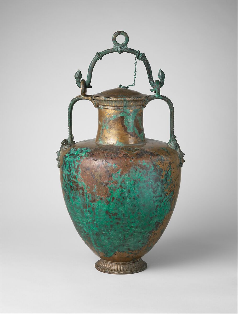 【ブロンズ製首のあるアンフォラ　Bronze neck-amphora (jar) with lid and bail handle】古代ギリシャ‐紀元前6世紀の後半