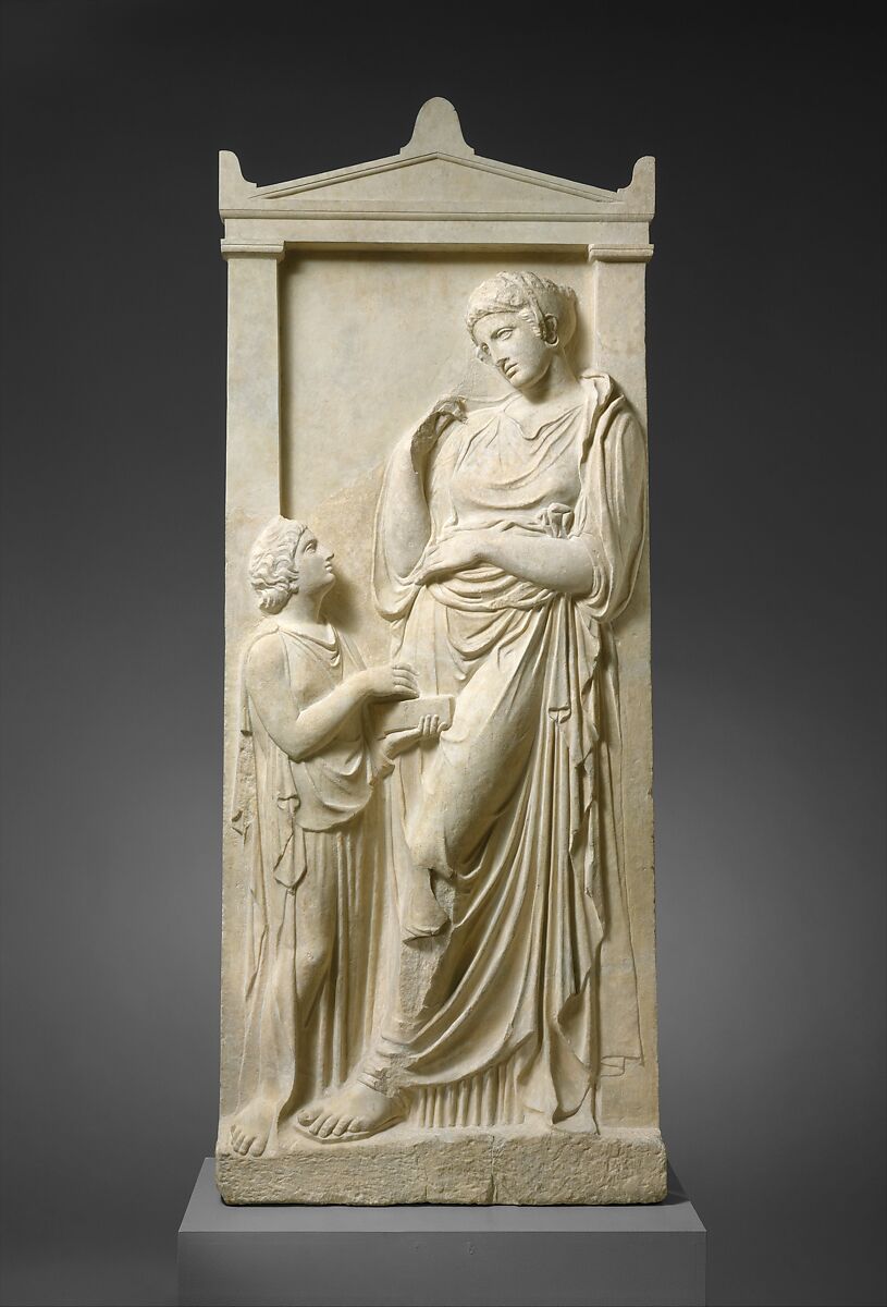 【若い女性と使用人の大理石墓碑　Marble grave stele of a young woman and servant】古代ギリシャー古典期‐アッティカ文化