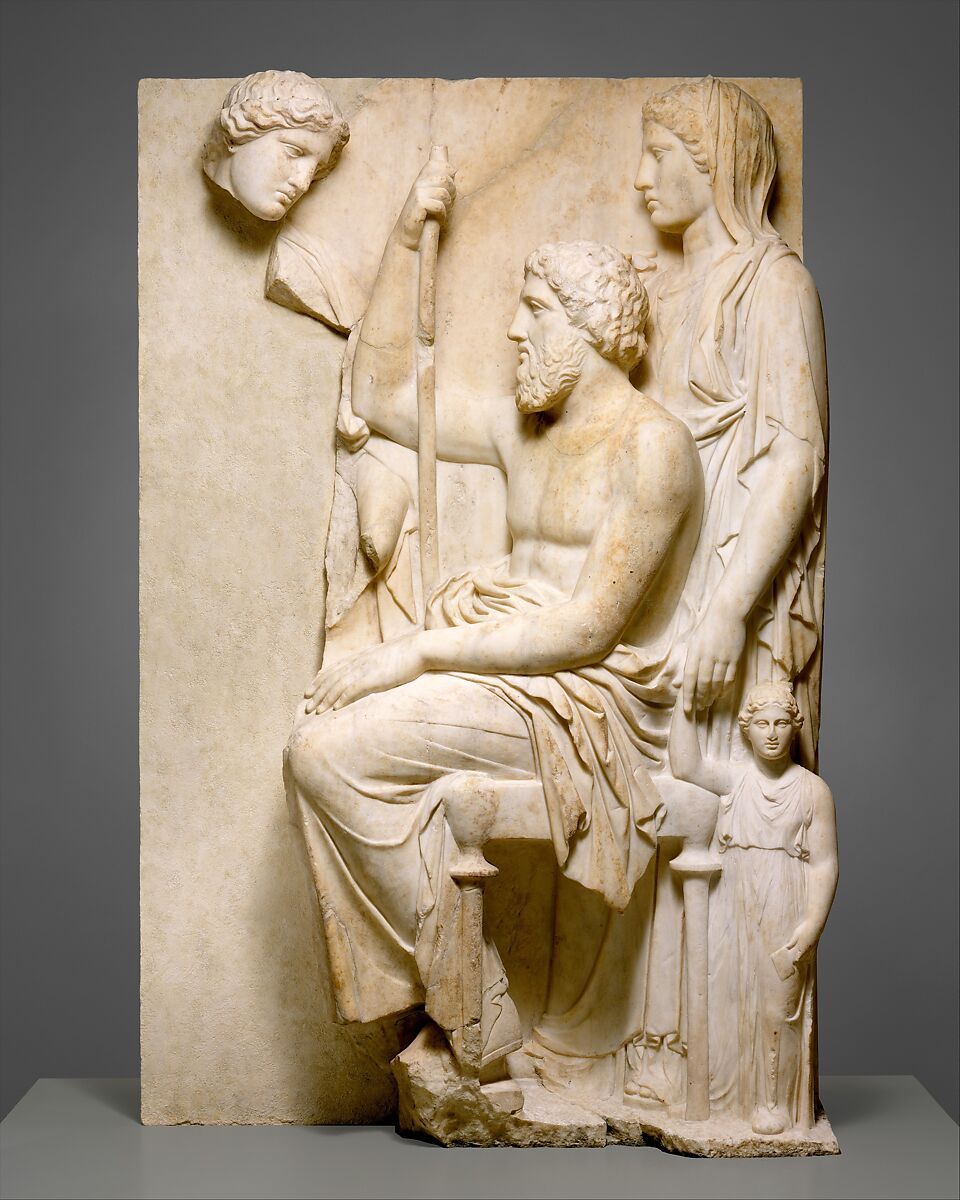 【家族集まりの大理石墓碑　Marble grave stele with a family group】古代ギリシャ‐古典期後期