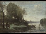 【遠くの塔が見える川　River with a Distant Tower】フランス‐現実主義‐バルビゾン派‐カミーユ・コロー（Camille Corot）