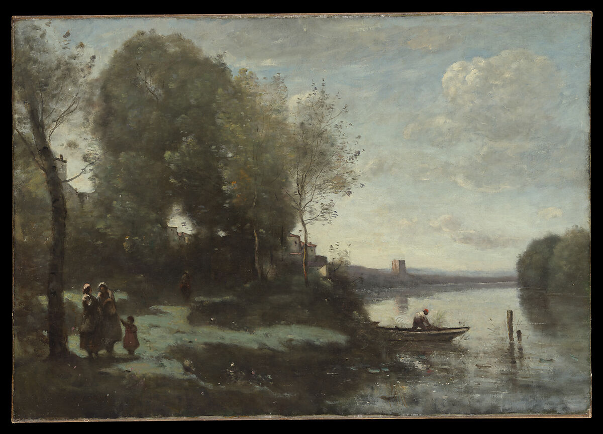【遠くの塔が見える川　River with a Distant Tower】フランス‐現実主義‐バルビゾン派‐カミーユ・コロー（Camille Corot）