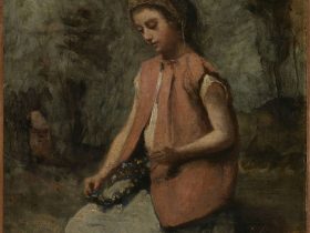 【花輪を編む少女　Girl Weaving a Garland】フランス‐現実主義‐バルビゾン派‐カミーユ・コロー（Camille Corot）