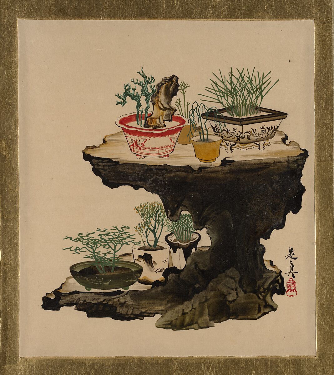 【様々な題材の漆絵：盆栽】日本-明治時代‐柴田是真