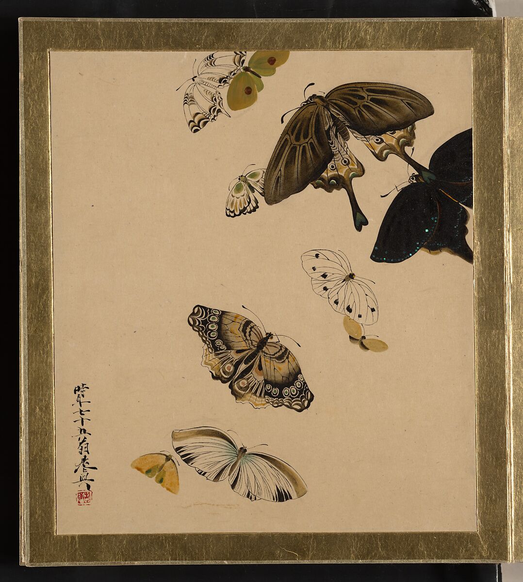 【様々な題材の漆絵：蝶　Lacquer Paintings of Various Subjects: Butterflies】日本-明治時代‐柴田是真