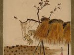 【漆絵: 米俵とトンボ　Lacquer Paintings of Various Subjects: Stack of Rice and Dragonflies】日本-明治時代‐柴田是真
