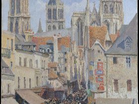 【ルーアンのエピスリー通り、朝、雨模様　Rue de l'Epicerie, Rouen (Effect of Sunlight)】フランス‐カミーユ・ピサロ（Camille Pissarro）‐印象派