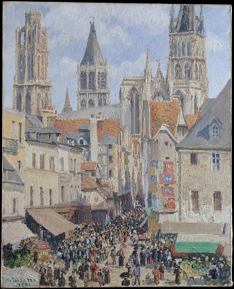 【ルーアンのエピスリー通り、朝、雨模様　Rue de l'Epicerie, Rouen (Effect of Sunlight)】フランス‐カミーユ・ピサロ（Camille Pissarro）‐印象派