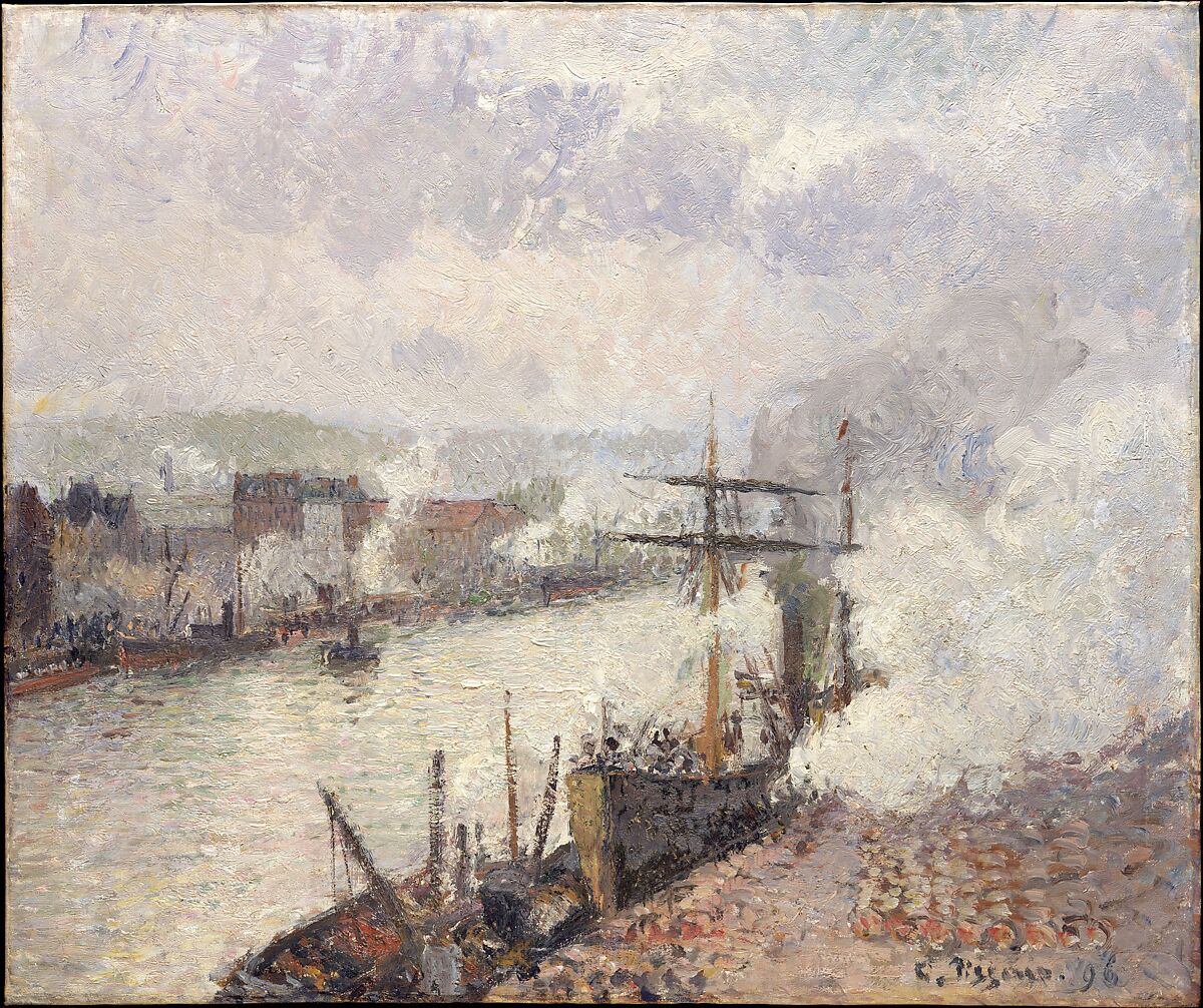 【ルーアン港の汽船　 Steamboats in the Port of Rouen】フランス‐カミーユ・ピサロ（Camille Pissarro）‐印象派