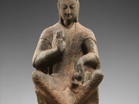 【彩繪石雕交腳菩薩像（彌勒）　Bodhisattva (Maitreya) with crossed ankles】中国-北魏時代