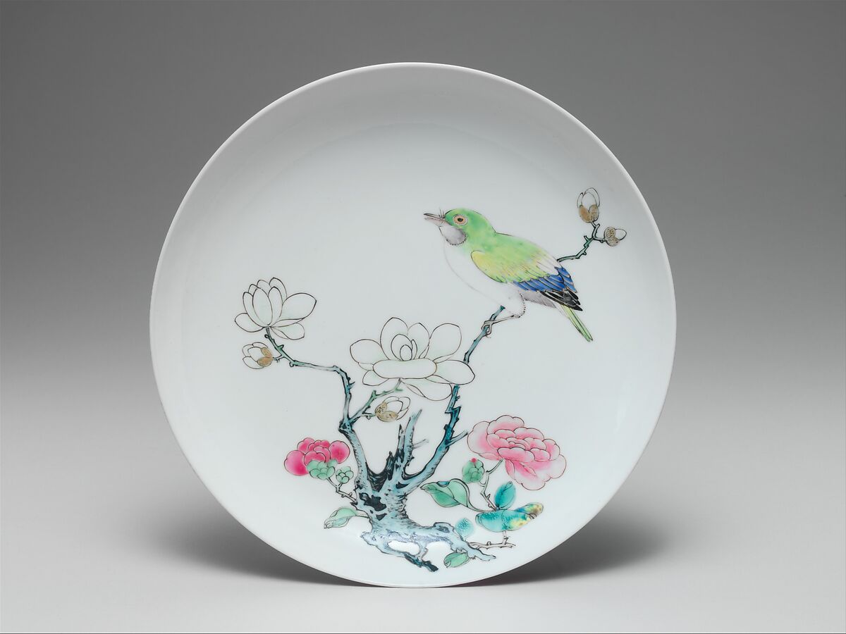 【景德鎮窯粉彩花鳥紋盤　Dish with bird and flowers】中国-清代