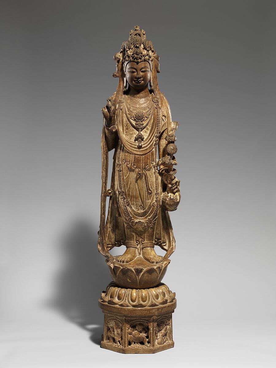 【彩繪石雕観音菩薩像　Bodhisattva Avalokiteshvara (Guanyin)】中国-隋または初期唐