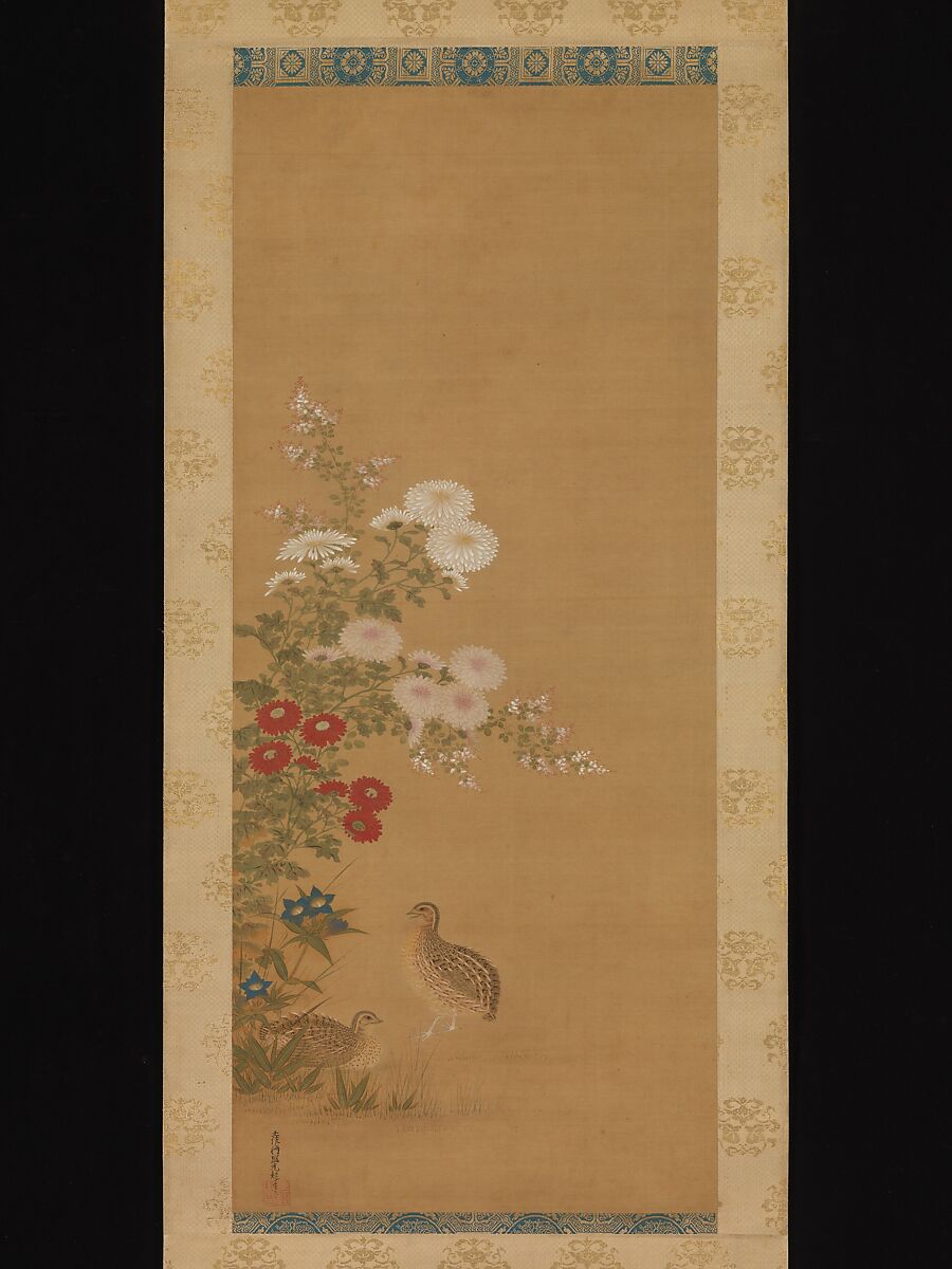 【秋の花に鶉図】日本-江戸時代‐佐光起起