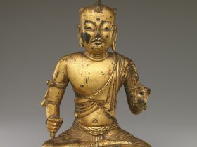 【遼 鎏金青銅五髻文殊菩薩像　Manjushri, Bodhisattva of Wisdom, with five knots of hair (Wuji wenshu)】中国-遼