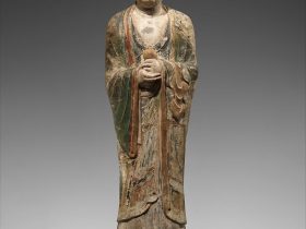 【彩繪石雕阿難陀像　Monk, probably Ananda (Anantuo)】中国-唐代