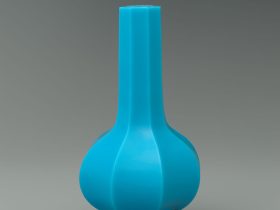 【湖藍料玻璃八稜瓶　Octagonal-fluted vase】中国‐清代