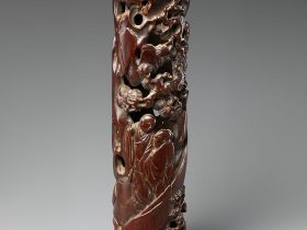 【朱三松款高士圖香筒　 Incense holder with scholars in a landscape】中国‐明代後期から清初