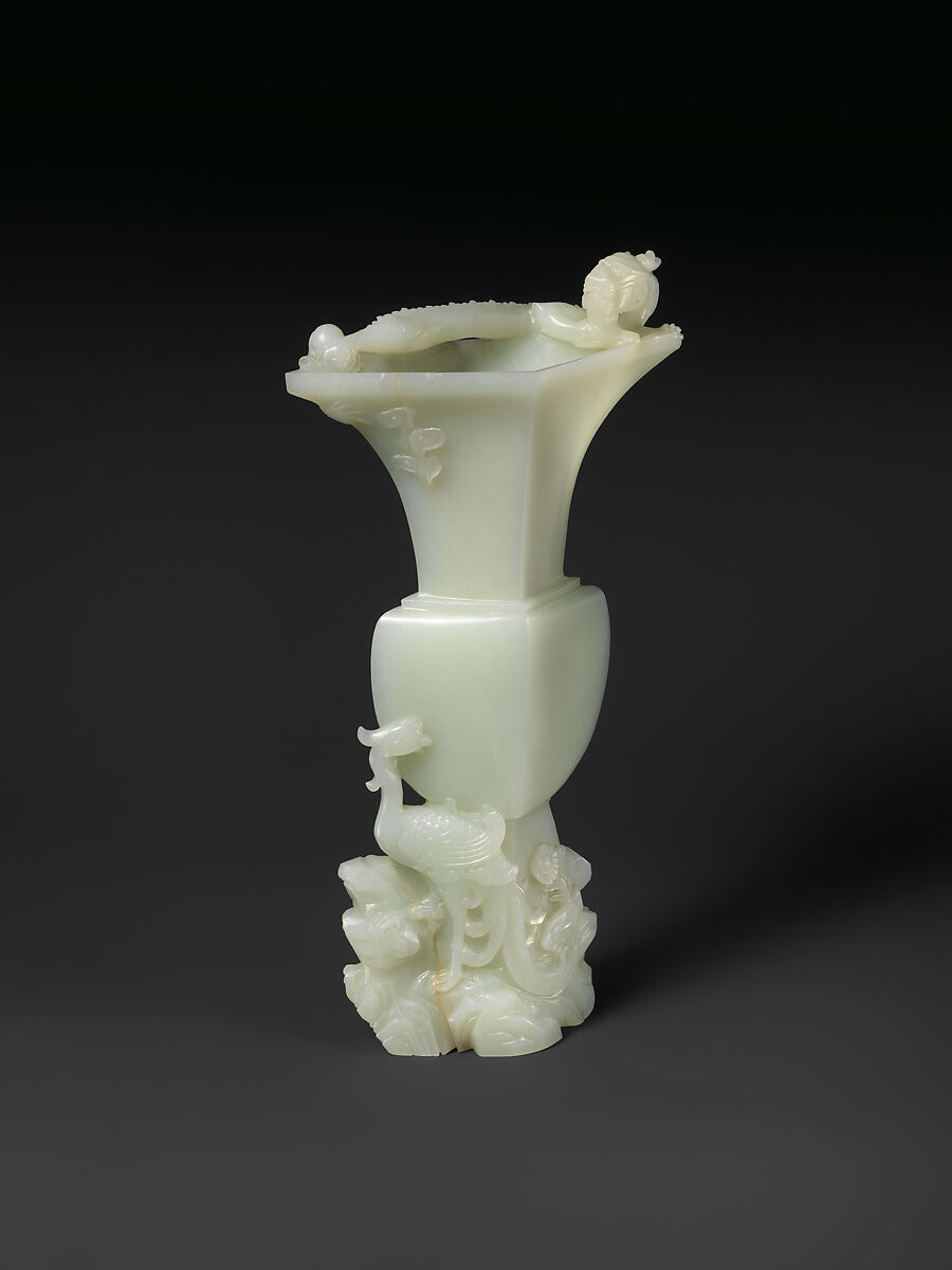 【玉龍鳳方觚　Vase with dragon and phoenix】中国-清代