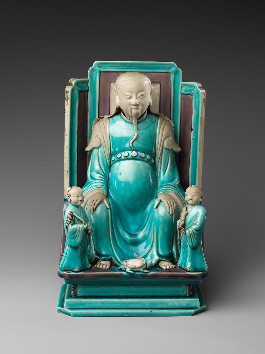 【景徳鎮窯法翠真武像　Daoist deity Zhenwu with two attendants】中国-清代