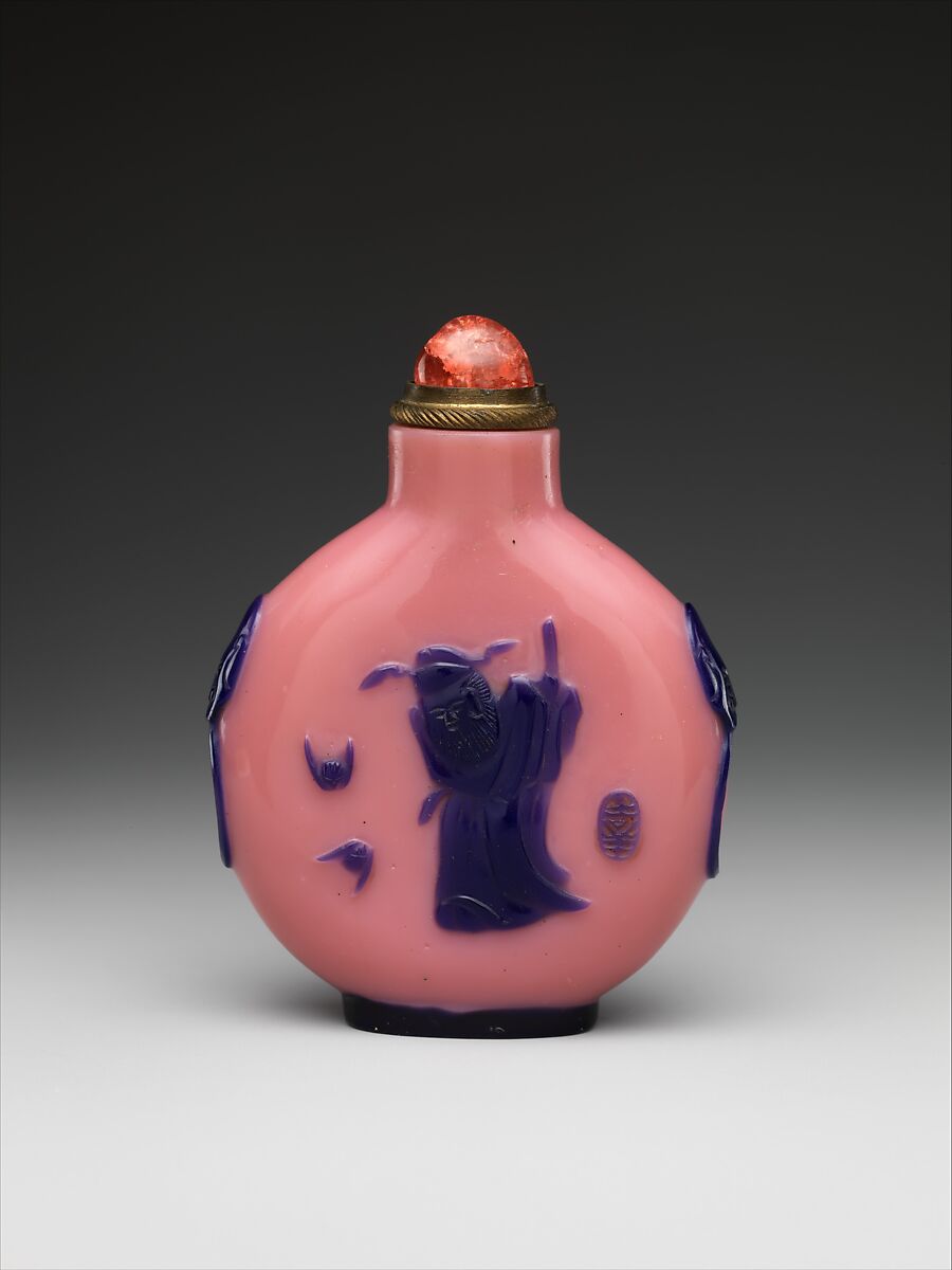 【套料玻璃鍾馗圖鼻煙壺　 Snuff bottle with demon queller Zhong Kui】中国‐清代