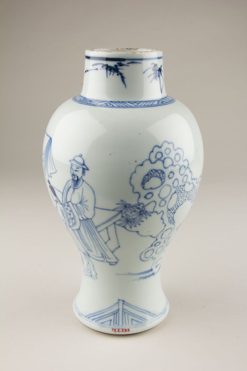 【景徳鎮窯青花庭院高士圖瓶　Vase with scholars in a garden】中国‐清代康煕時代