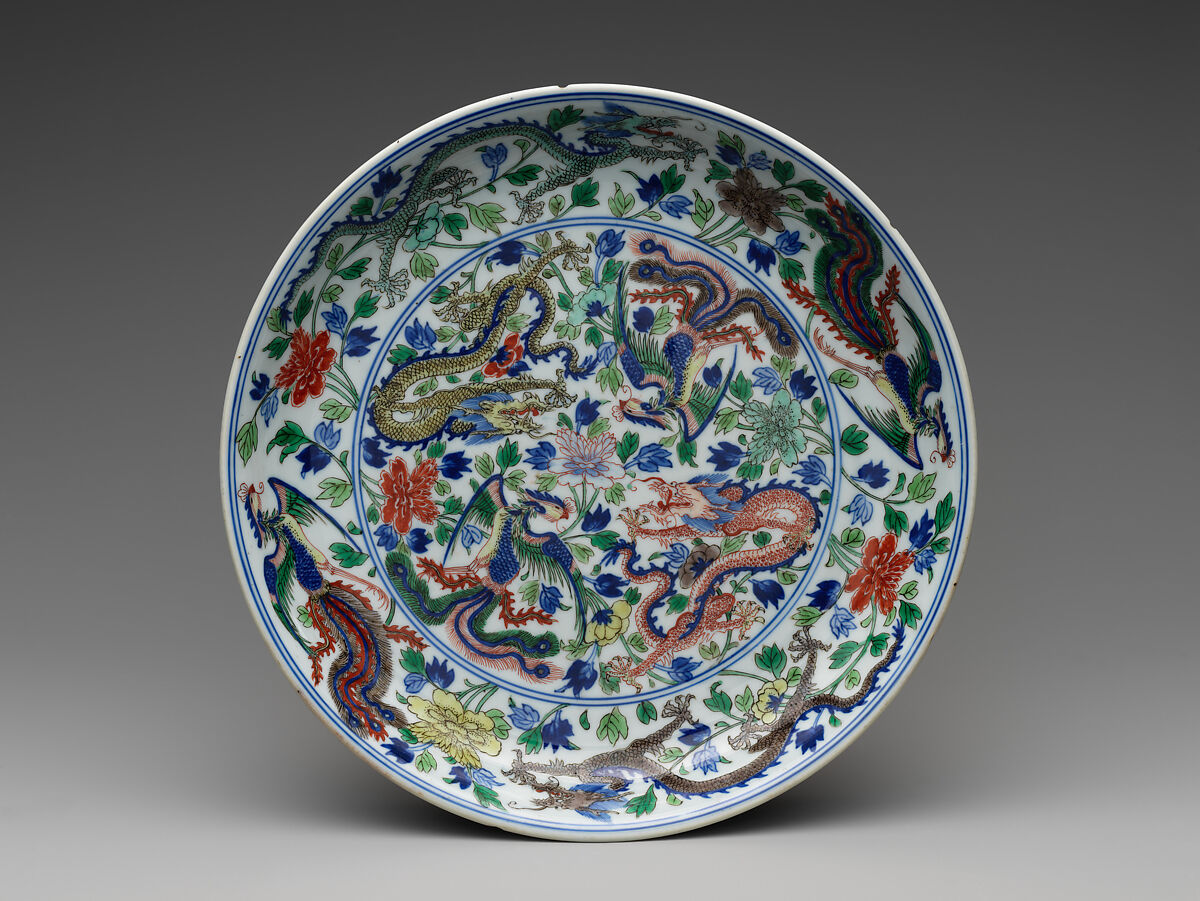 【景德鎮窯青花五彩瓷龍鳳呈祥盤　 Dish with dragons and phoenixes】中国‐清朝‐康熙年間