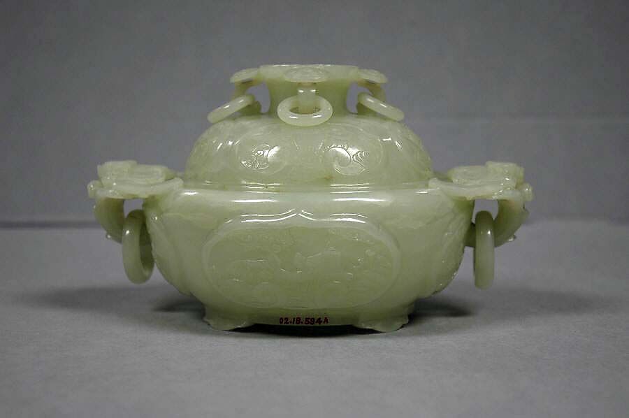 【玉双耳活環爐　Covered bowl with ring handles】中国‐清代