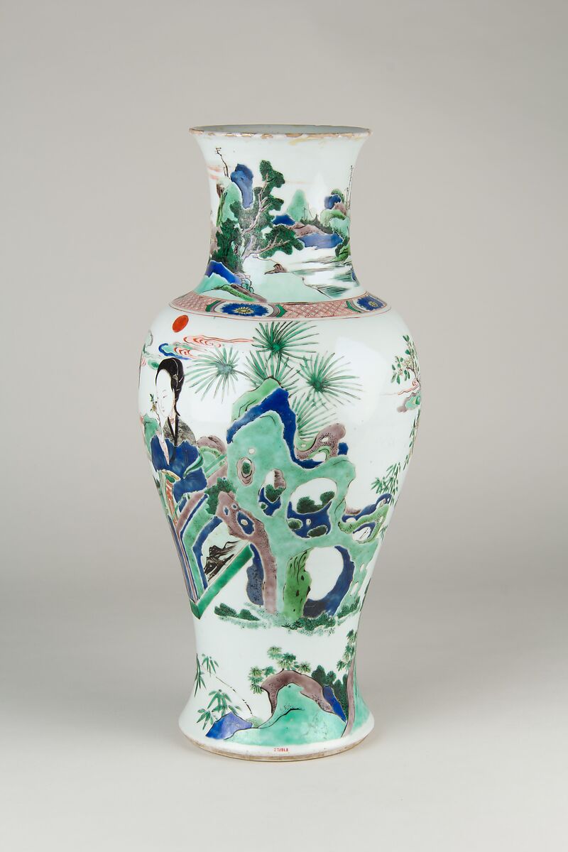 【景徳鎮窯五彩庭園仕女図瓶　Vase】中国‐清代康熙時代