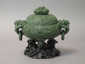 「玉雙耳活環鼎爐　 Incense burner with cover」中国‐清代