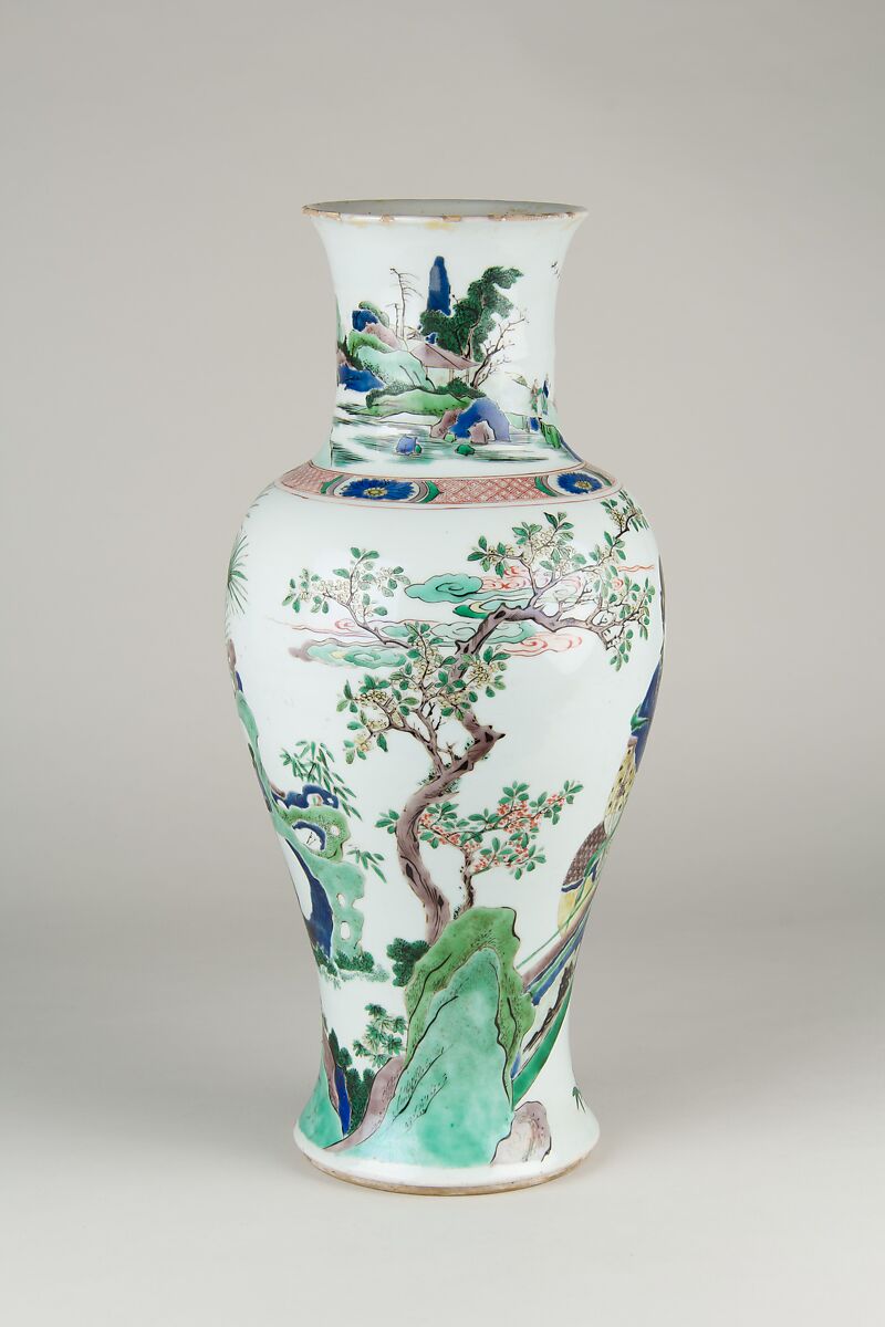 【景徳鎮窯五彩庭園仕女図瓶　Vase】中国‐清代康熙時代