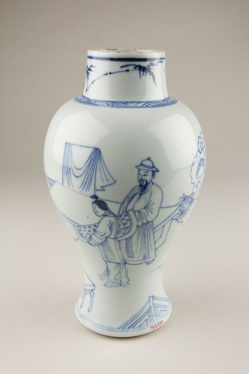 【景徳鎮窯青花庭院高士圖瓶　Vase with scholars in a garden】中国‐清代康煕時代