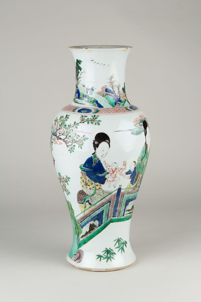 【景徳鎮窯五彩庭園仕女図瓶　Vase】中国‐清代康熙時代