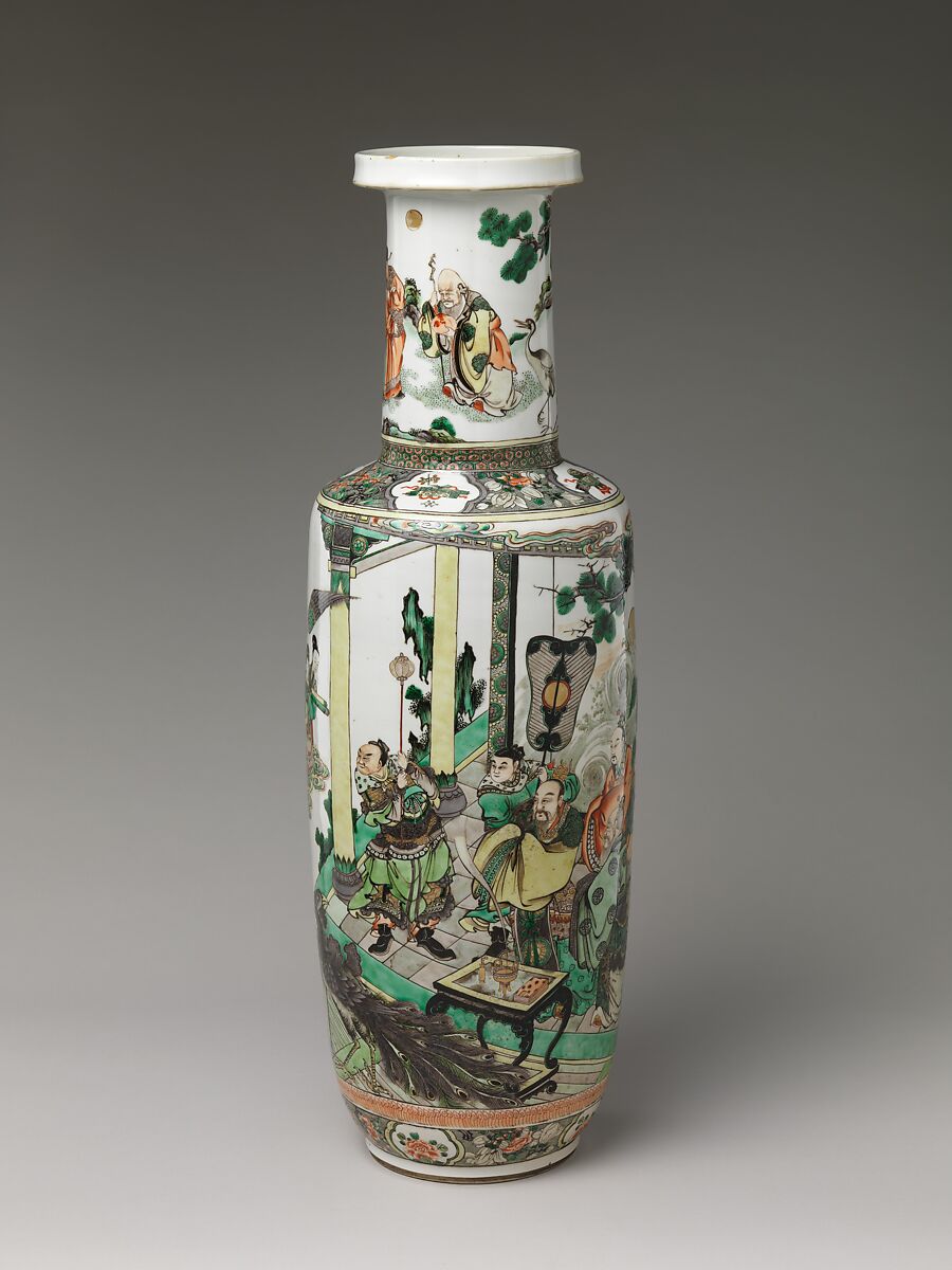 【長寿の桃を捧げる仙人たちの花瓶　Vase with Immortals Offering the Peaches of Longevity】中国‐清代康熙時代