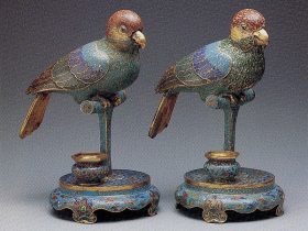 【銅胎掐絲琺瑯鸚鵡　One of a pair of parakeets】中国‐清代乾隆時代