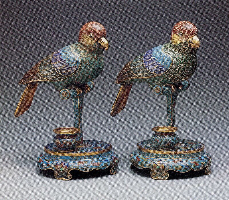 【銅胎掐絲琺瑯鸚鵡　One of a pair of parakeets】中国‐清代乾隆時代