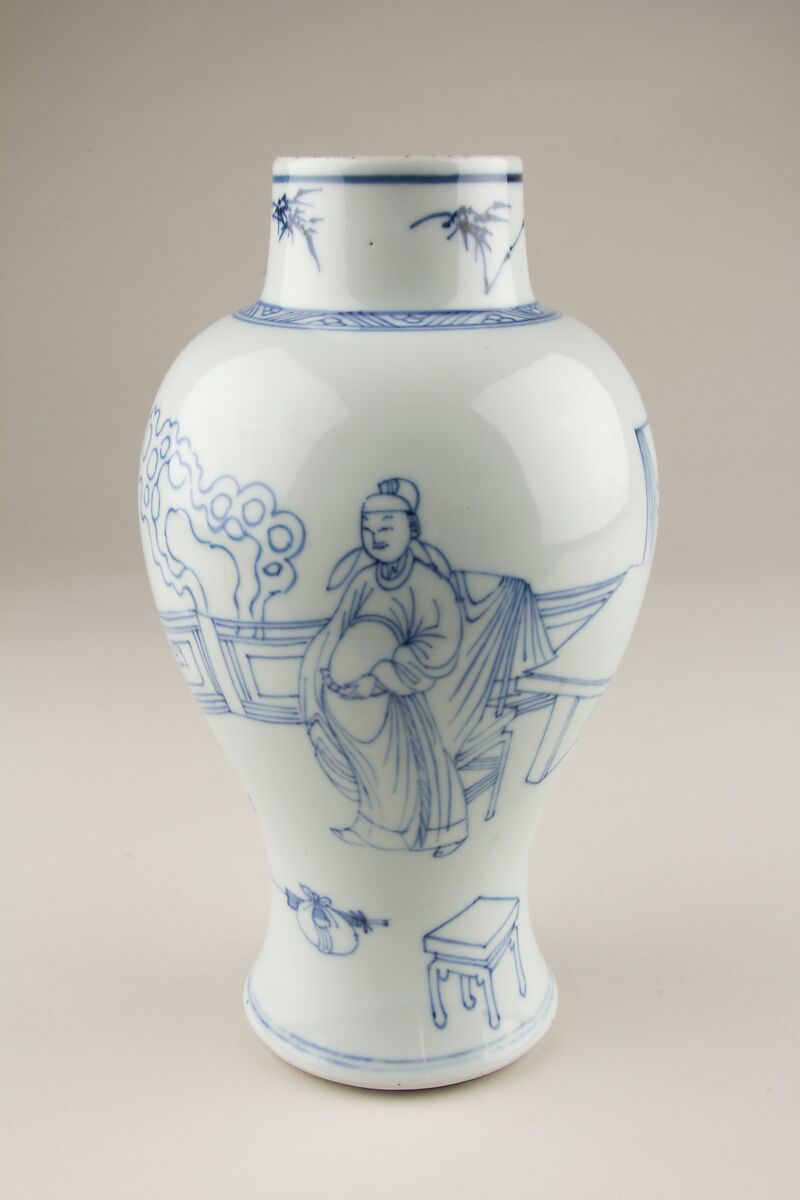 【景徳鎮窯青花庭院高士圖瓶　Vase with scholars in a garden】中国‐清代康煕時代