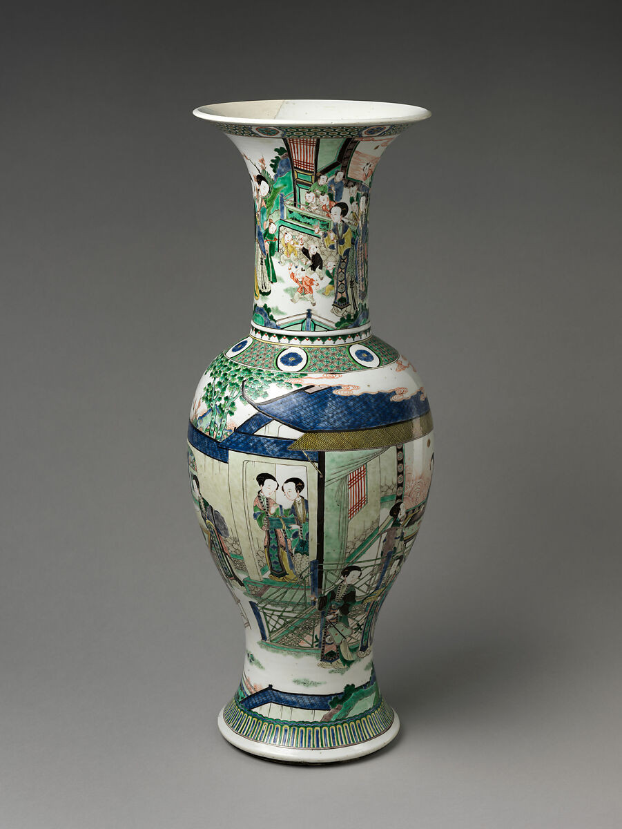 【女性活動模様花瓶　Vase with Women’s Activities】中国‐清代