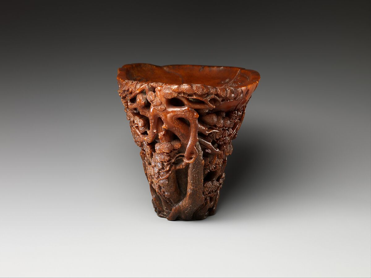 【犀角雕虎溪三笑杯　Cup depicting Three Laughers of Tiger Ravine】中国‐清代乾隆時代