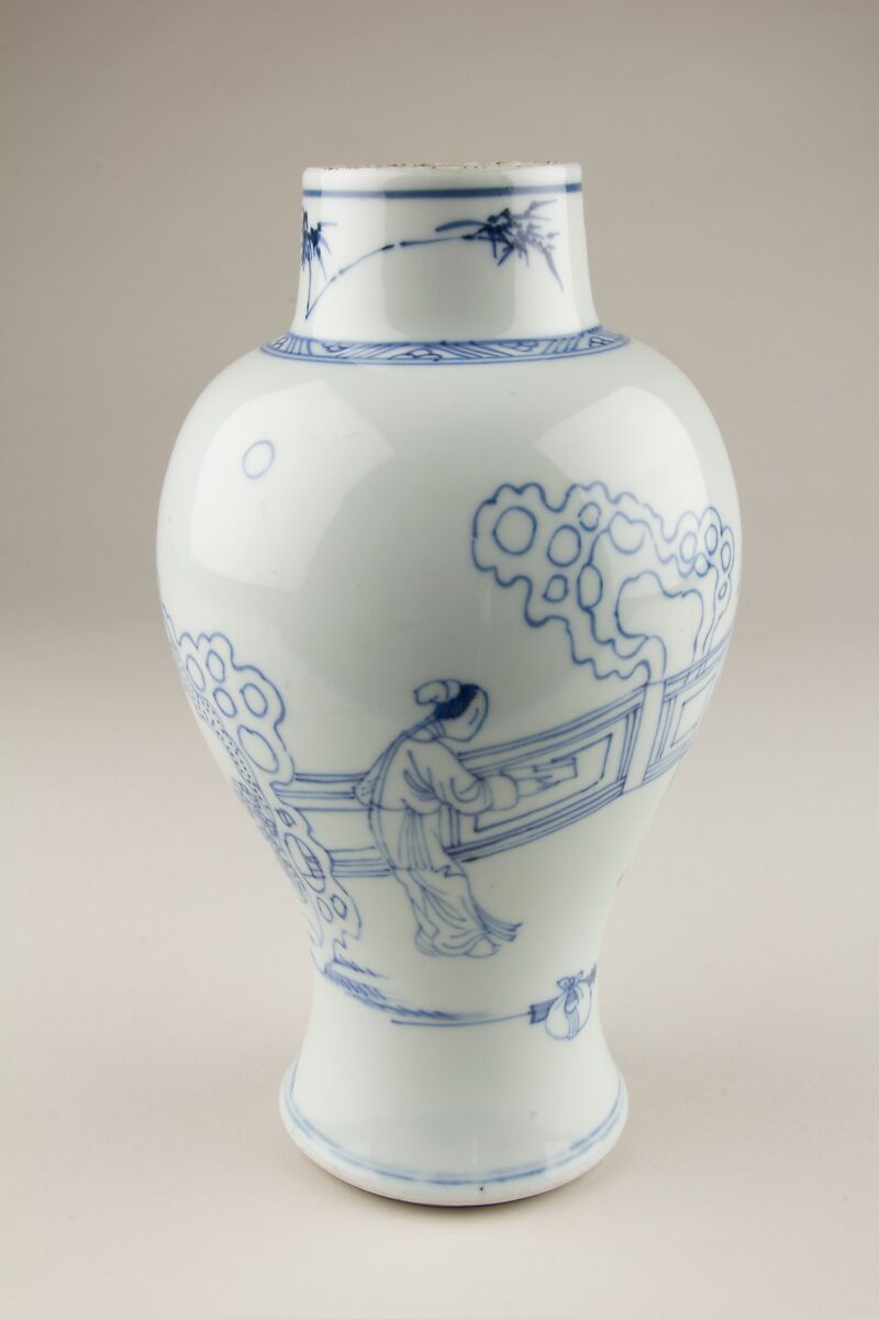 【景徳鎮窯青花庭院高士圖瓶　Vase with scholars in a garden】中国‐清代康煕時代