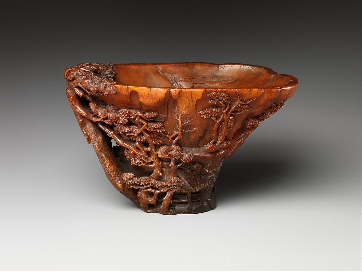 【犀角雕虎溪三笑杯　Cup depicting Three Laughers of Tiger Ravine】中国‐清代乾隆時代