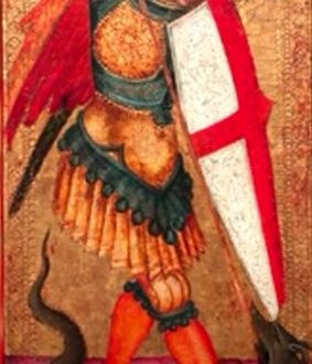 【聖ミカエルと龍】14世紀シエナ派ー国立西洋美術館収蔵