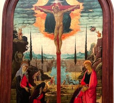 【奉納祭壇画：聖三位一体、聖母マリア、聖ヨハネと寄進者】ヤコポ・デル・セッライオー国立西洋美術館収蔵