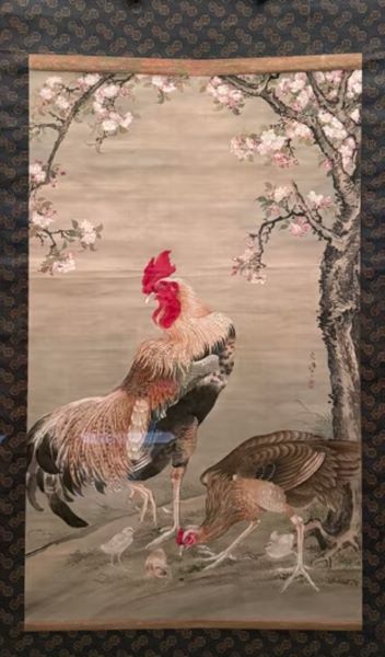 【桜花軍鶏図】宋紫石‐東京国立博物館所蔵